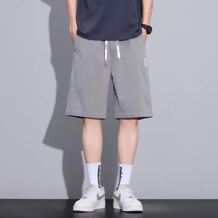 Shorts Cargo Décontractés en Jean Kaki Coupe Droite Hommes Styles Coréens Occasions Spéciales Été