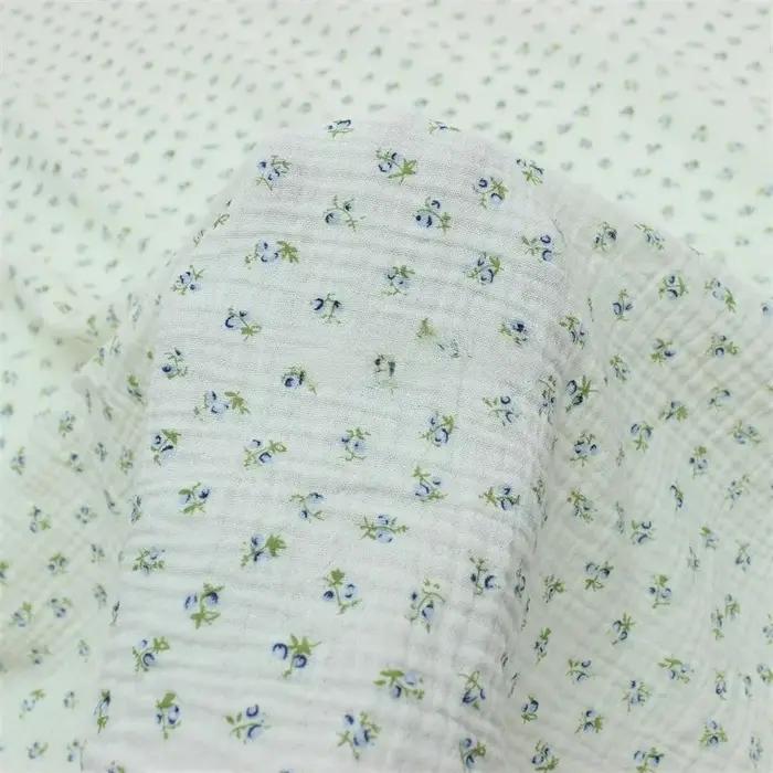 Tissu en gaze de coton Double couche de haute qualité, 135x50cm, avec petit imprimé Floral frais, pour vêtements et couvertures de bébé, tissu à coudre