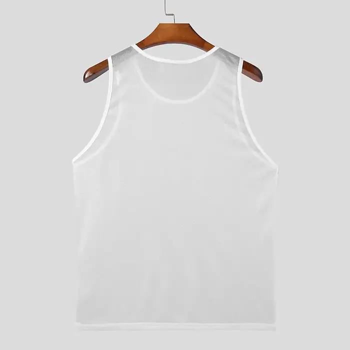 Débardeur transparent en tricot de luxe pour hommes, col rond, sans manches, maille, sexy, couleur unie, gilet respirant, vêtements de fête pour hommes, été