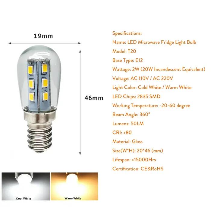 Mini ampoules LED E12 pour micro-ondes et réfrigérateur, lampes halogènes, lampe blanche froide et c