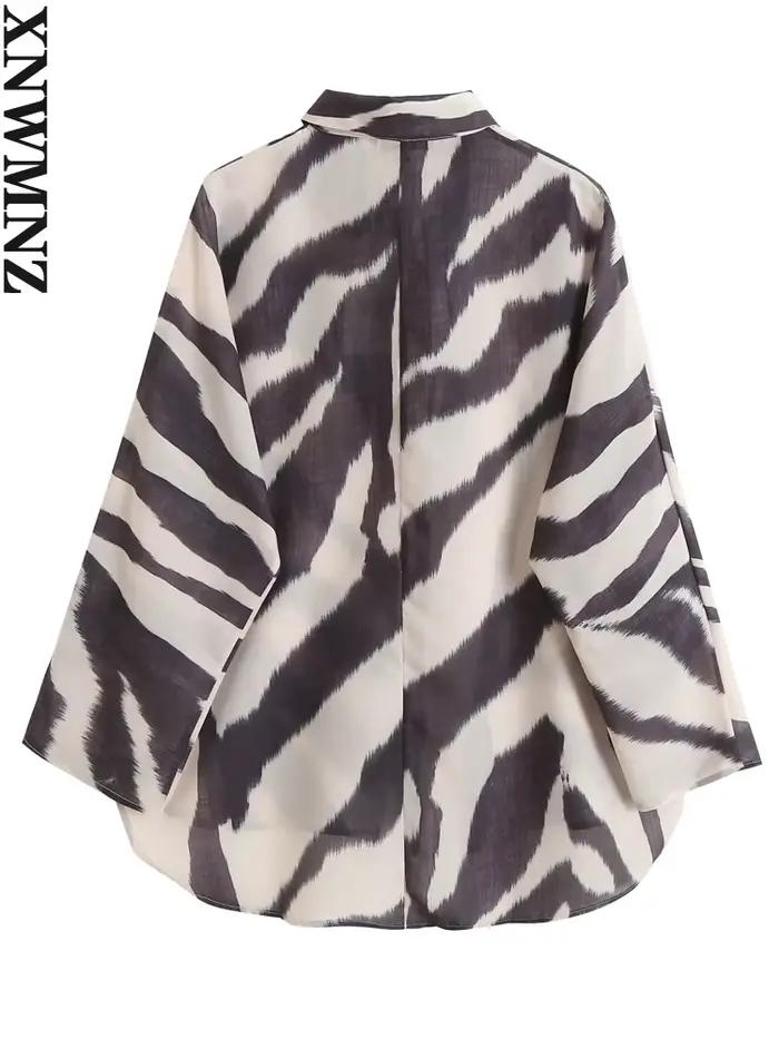 XNWMNZ-Chemise à Manches sulfen Coton et Lin pour Femme, Chemisier Imprimé Zèbre, Décontracté, obser