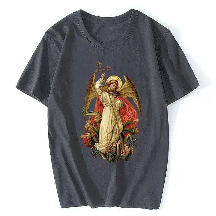 Saint Michael détruire le diable catholique chrétien T-shirt hommes coton à manches courtes