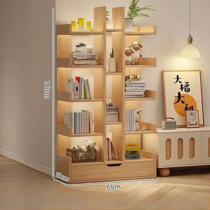 Bibliothèque de salon en bois massif, armoire de bureau Simple et moderne, étagère à livres multi-ni