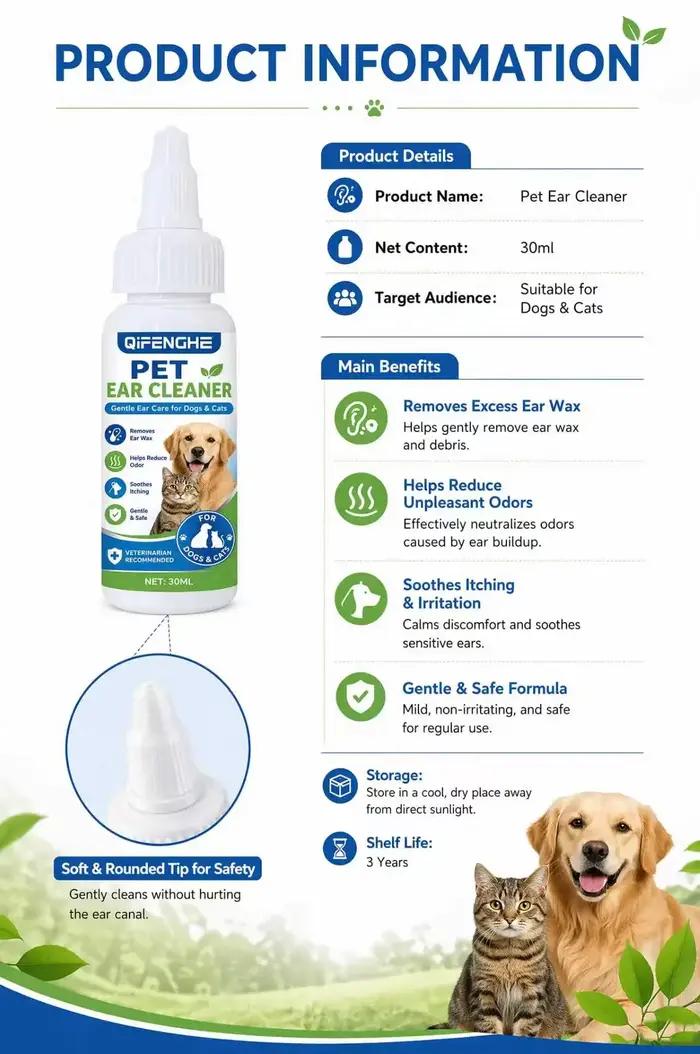 Gouttes nettoyantes pour oreilles d'animaux de compagnie 30 ml pour chiens et chats