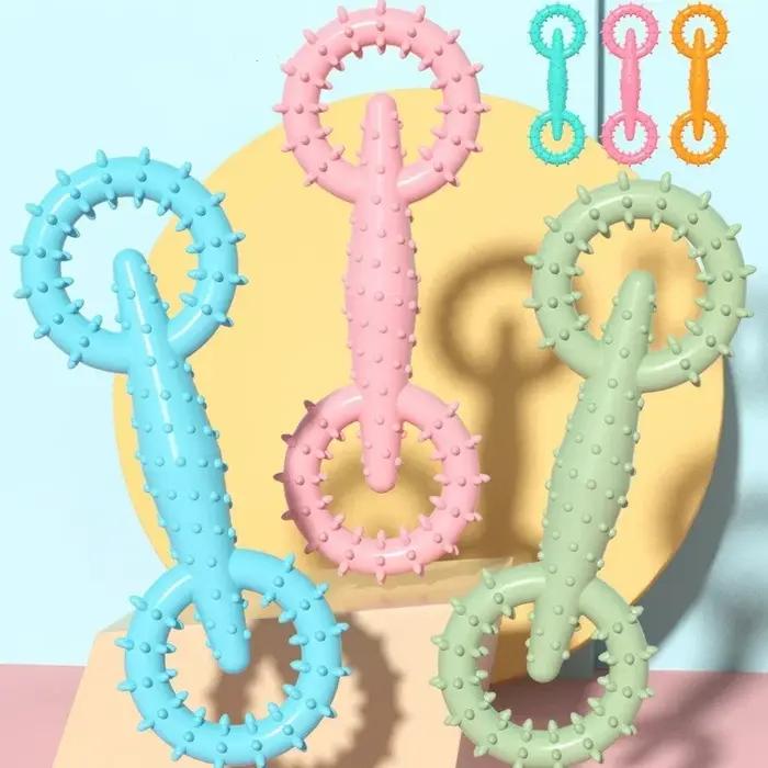 Jouet à mâcher en caoutchouc pour chiens indestructible double anneau pour nettoyer les dents et favoriser le bien-être oral des animaux de compagnie occasions quotidiennes et cadeaux spéciaux