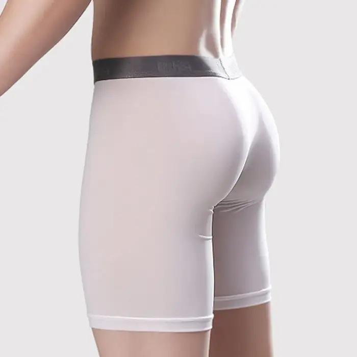 Sous-vêtements longs pour hommes boxer de sport avec poche convexe en U compression athlétique séchage rapide culotte en soie glacée caleçon fin pour homme occasions spéciales