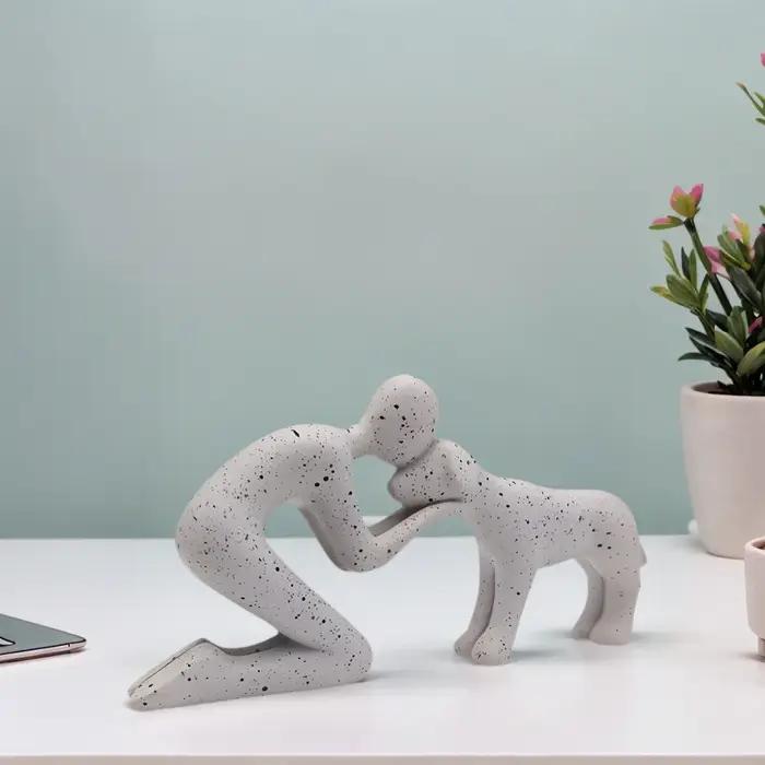 1 statue créative en résine pour chiens et propriétaires - Art de bureau sur le thème familial personnalisé