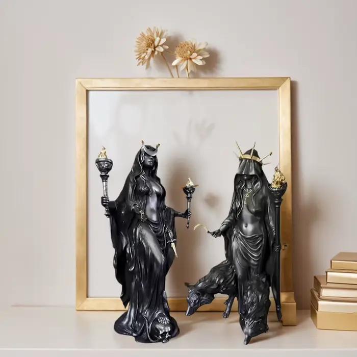 La sorcière de la nuit hécate déesse grecque avec ses chiens de Sculpture magique sous-monde lumière messager résine Statue