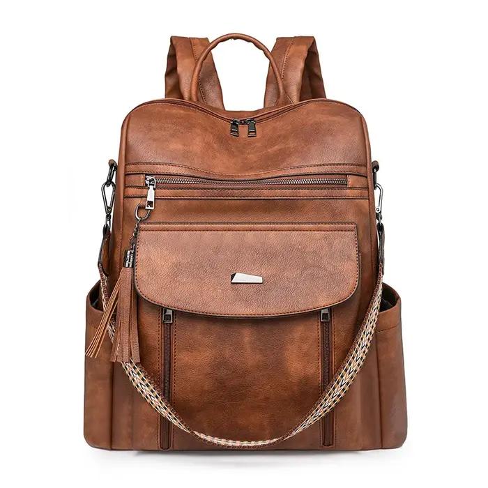 Sac à dos rétro grande capacité pour femmes, à la mode, décontracté, multifonctionnel, matériau PU,