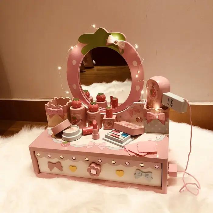 Jouets de maison en bois pour enfants, table de princesse simulée, cadeau d'anniversaire pour fille,