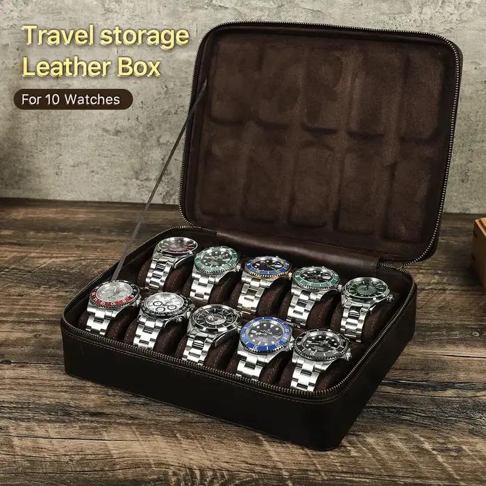 Étui de montre de luxe en cuir véritable pour hommes, boîte de rangement de bijoux, boîte de voyage