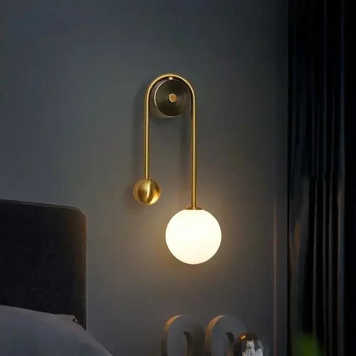 Moderne chambre chevet applique murale lampe boule de verre LED or décor à la maison salon couloir é