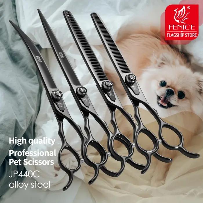 Fenice JP440C acier professionnel noir canin ciseaux de coiffure droit plus mince courbé Chunker toilettage pour