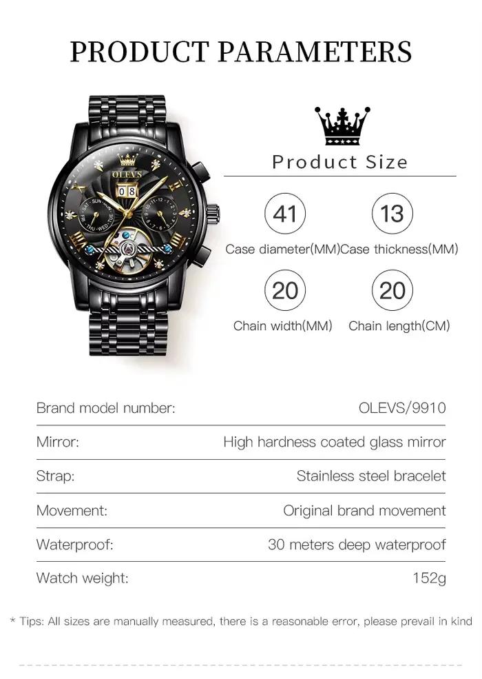 Montre homme OLEVS tourbillon automatique - Montre multifonction haut de gamme automatique pour homme