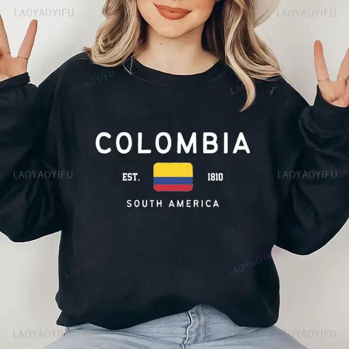 Sweat-shirt colombien à col rond unisexe, pull colombien, haut de style rétro, mode Harajuku Streetwear, initié à la chute