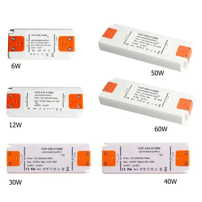 Pilote LED Ultra fin 6W 12W 15W 20W 30W 50W 60W, 110V 220V à DC12V 24V, alimentation électrique, ada