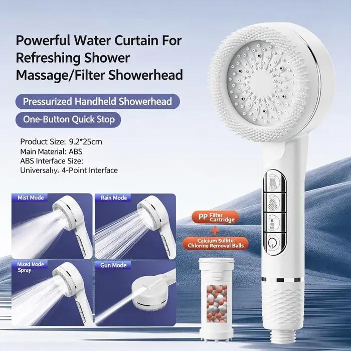 1 pièce Pommeau de douche filtrant portable pour SPA à domicile avec design de massage multifonction, 4 jets puissants réglables pour une cascade d'eau