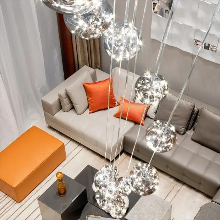 Lustre Led moderne boule de verre réglable pour escalier salon lampes suspendues décor à la maison é