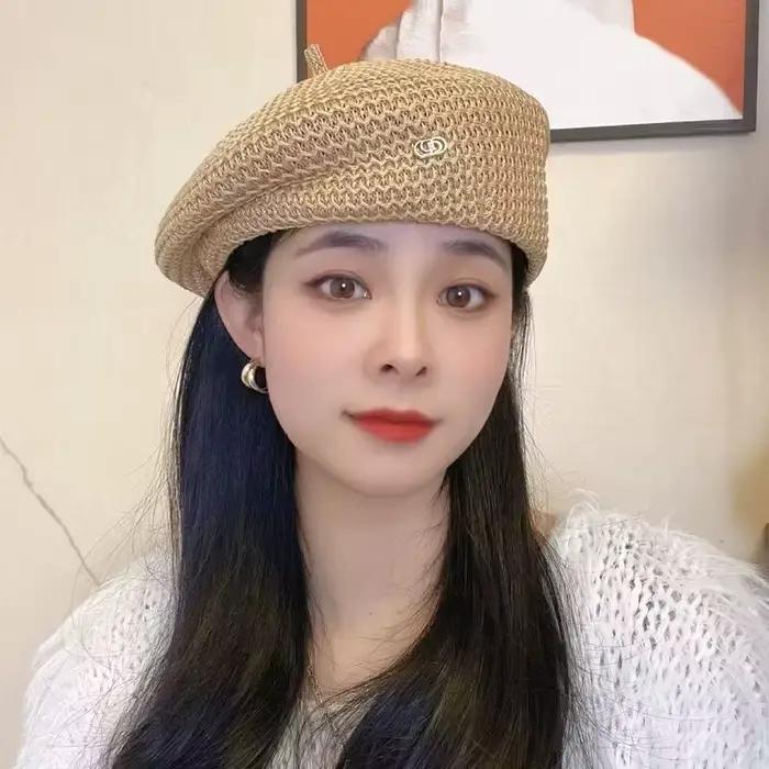Béret Respirant à Grande Tête pour Femme, Chapeau de Peintre, Design Plissé à la Presse, Style Fin,