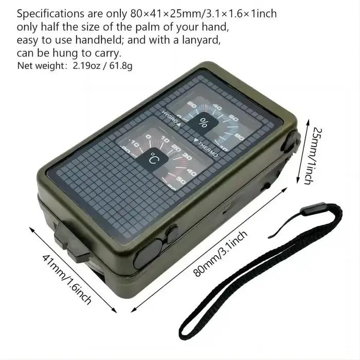 Boussole de survie 10-en-1 avec thermomètre et hygromètre