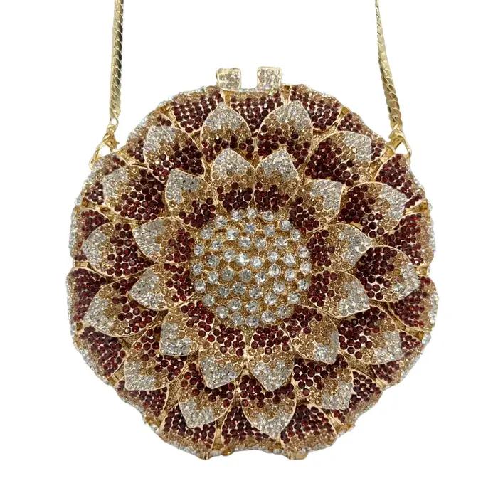 Sac de soirée de mariage pour femmes, de luxe, en forme de tournesol, creux, pavé complet, perles sc
