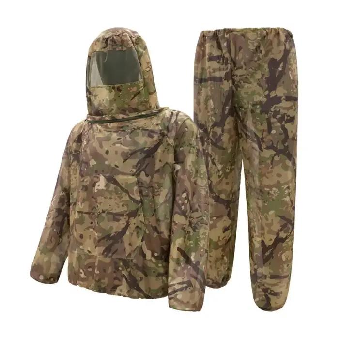 Combinaison anti-moustiques camouflage veste pantalon de protection contre insectes et moustiques capuche zippée polyester ajustement réglable pour homme femme occasions de plein air