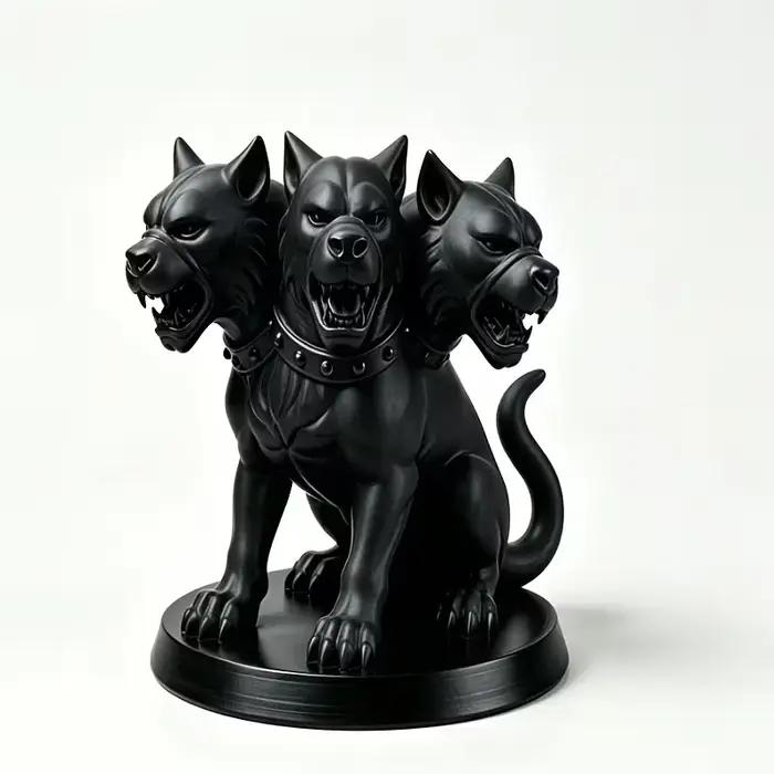 Statue de chien noir à trois têtes
