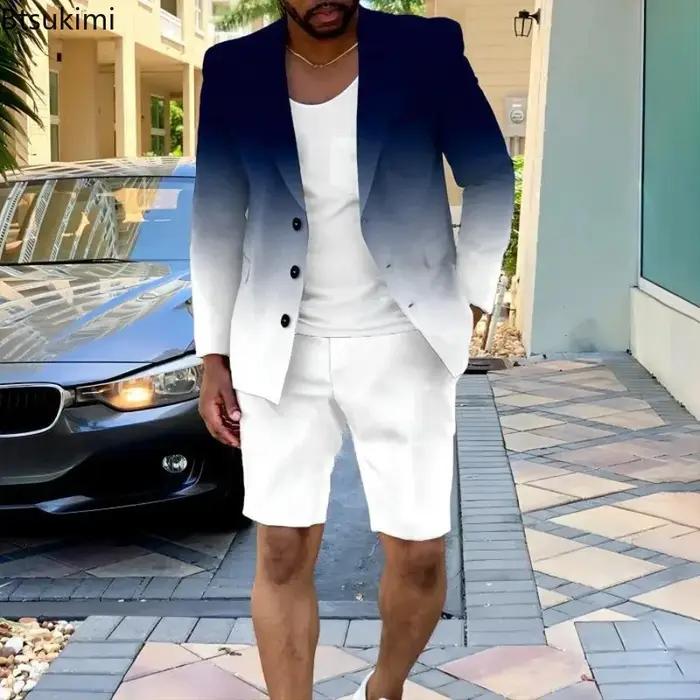 Ensemble deux pièces décontracté et élégant pour homme : costume d'été à manches longues et pantalon court
