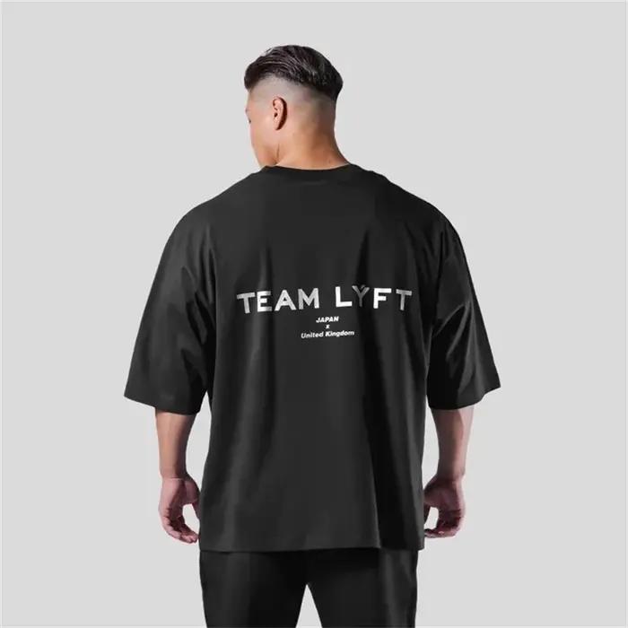 Équipe LYFT argent lettre Logo imprimé confortable coton hommes GYM T-Shirt col rond manches courtes