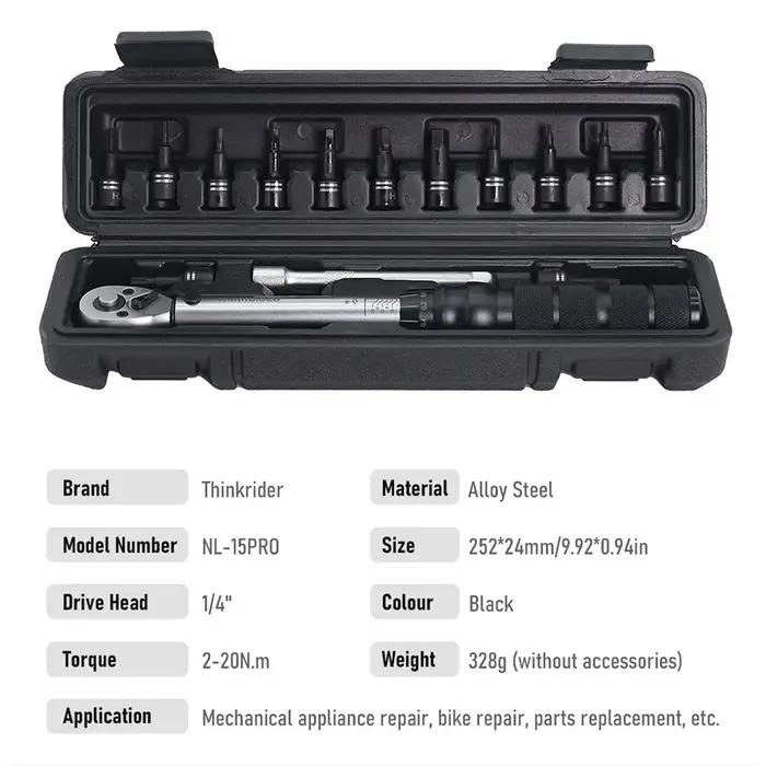 ThinkRider Professionnel NL-15 PRO Vélo Clé Dynamométrique 2-20N · m Clé Allen Outil Socket Set Kit