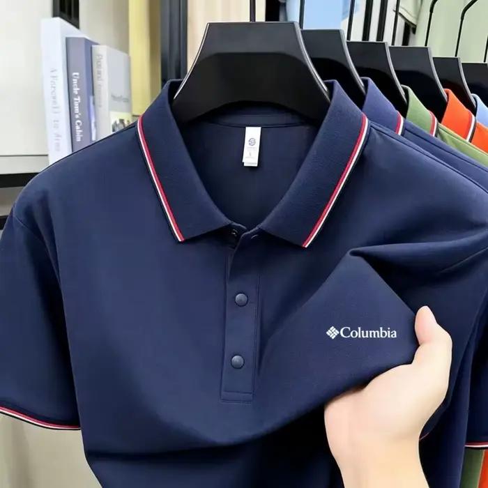 Polo rayé pour homme style Columbia été 2026 – T-shirt décontracté à manches courtes en tissu anti-plis et doux pour la peau