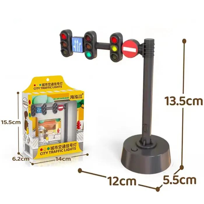 Sécurité éducation feu de circulation jouet lampe bloc brique ville rue vue accessoires panneau barrière limite de vitesse indicateur avertissement