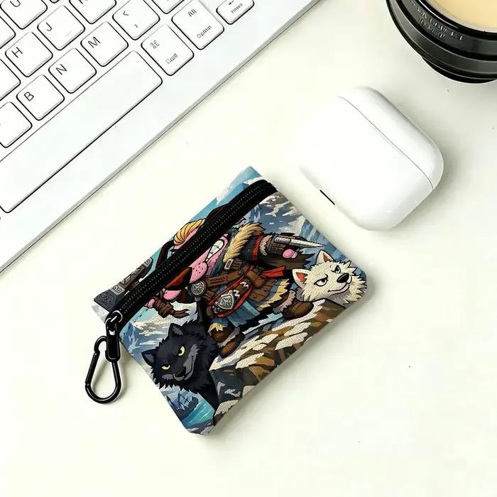 C-Courage The Cowardly Dog Porte-monnaie quotidien en tissu Oxford, petite pochette de rangement multi-usage pour clés, cartes et pièces de monnaie