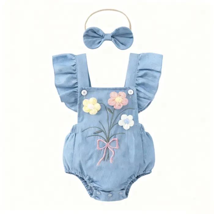 Barboteuse en Denim doux pour bébé fille