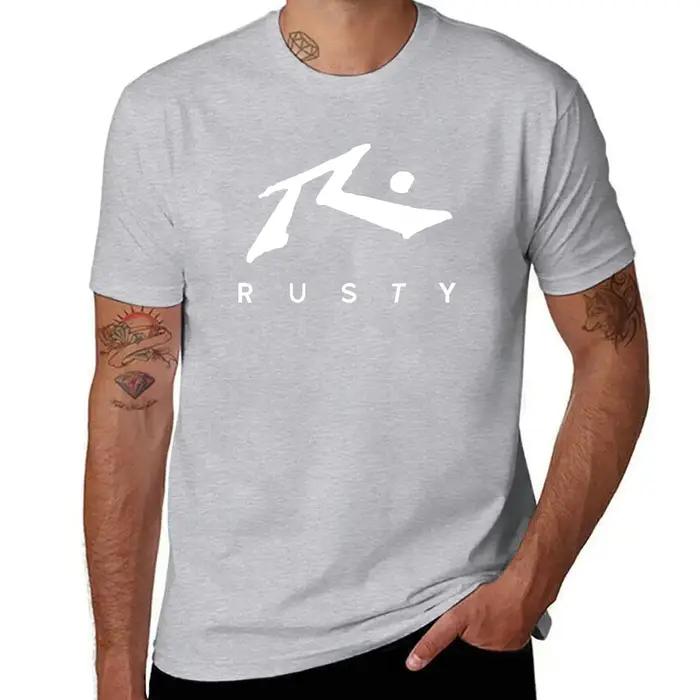 Tshirt uni RustyColossal pour hommes chemises coton côtelé coupe slim fit print pattern four seasons casual motorcycle merchandise top tridimensionnel elastique doux et confortable