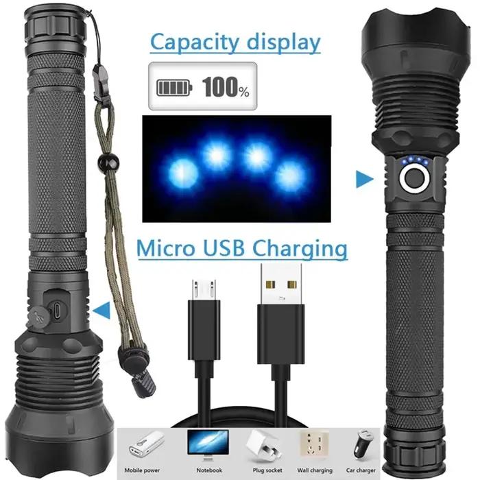 Lampes de poche LED rechargeables 90000 lumens lampe de poche étanche Zoomable super lumineuse avec