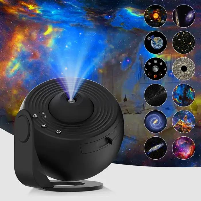 Projecteur de galaxie veilleuse 360° rotatif pour chambre d'enfant avec 12 scènes de systèmes solaires et nébuleuses occasions spéciales