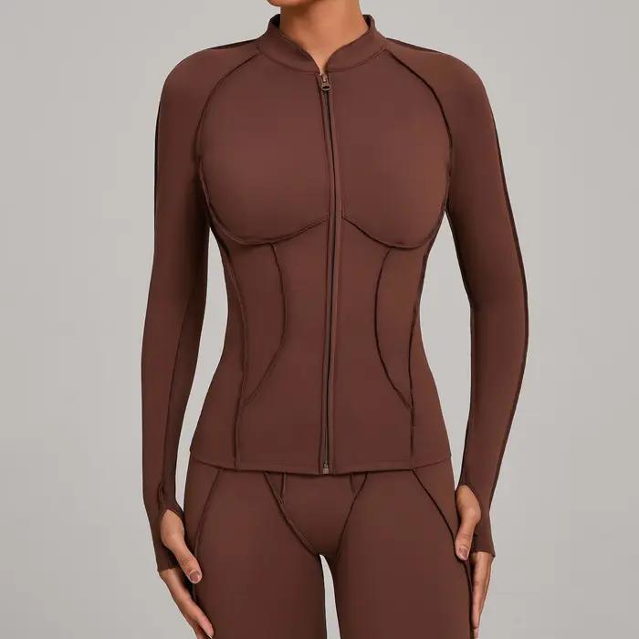 Veste de yoga à manches longues pour femme, col montant, coupe ajustée, séchage rapide, sport et loisirs d'automne et d'hiver