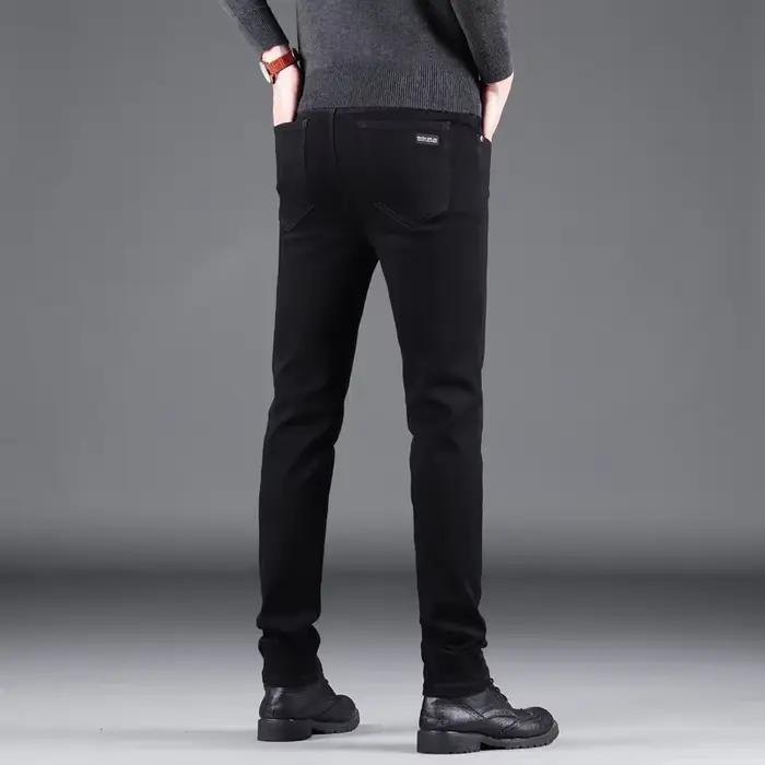Jean Slim noir pur pour hommes, pantalon droit élastique, mode Business, loisirs, Vintage coréen, De