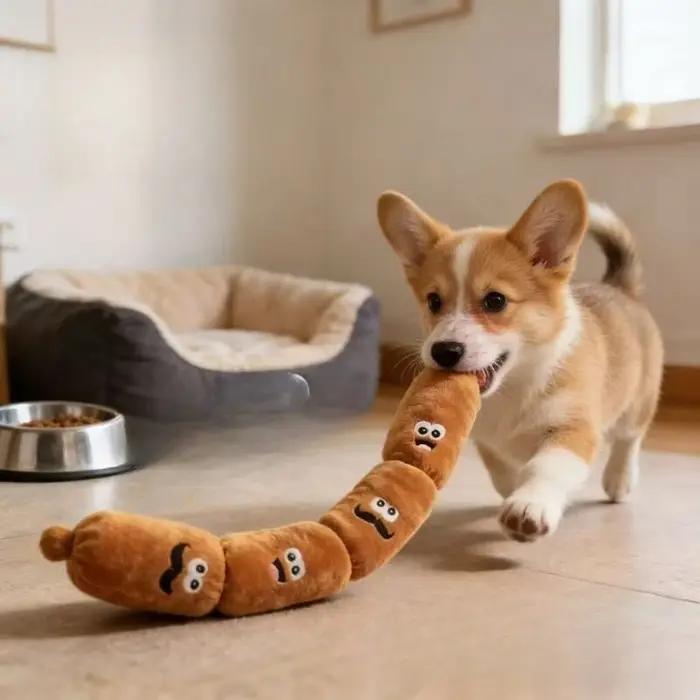 Jouet sonore pour chien en peluche segmenté en forme de saucisse