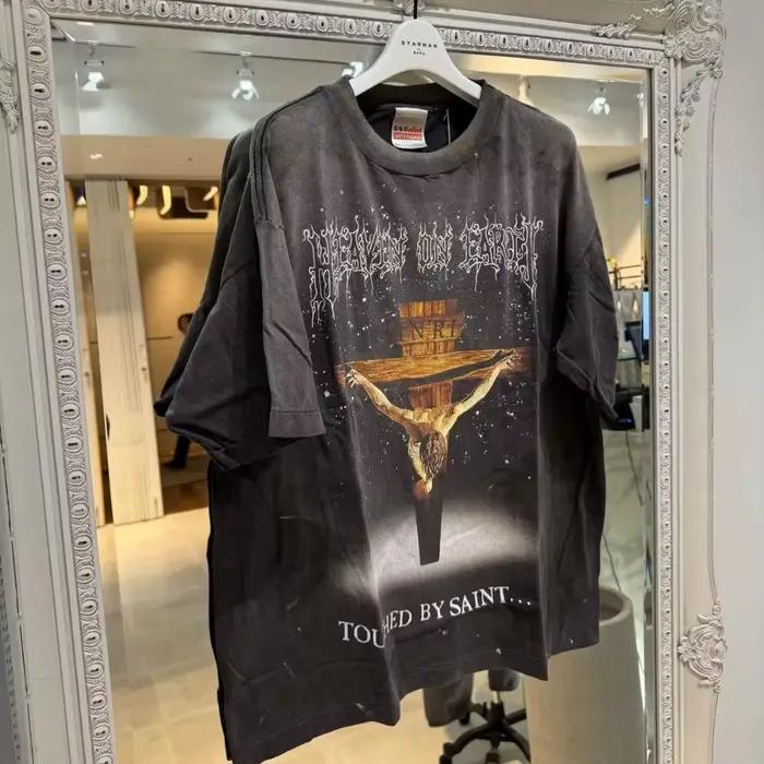 Saint Michael – T-shirt à manches courtes et col rond pour homme, imprimé créatif, lavé, pour couple