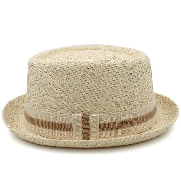 Men Women Classical Straw Pork Pie Hats Fedora Sunhats Trilby Caps Summer Boater Street Outdoor Trav