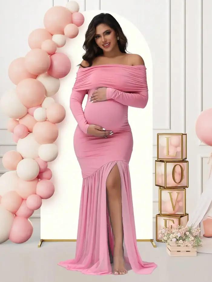 Robe ALTERfur en Polyester et Élasthanne pour Femmes Enceintes Élégante avec Ourlet en Queue de Poisson Occasions Spéciales Maternité