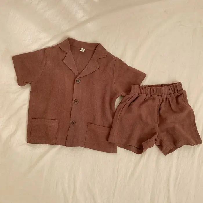 Ensemble Chemise et Short en Lin pour Bébé Garçon et Fille de 1 à 7 Ans