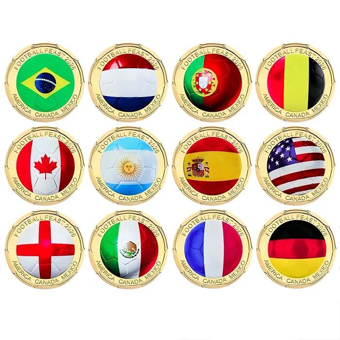 Pièce de Monnaie 3D Plaqué Or 2026 – 12 Nations, États-Unis, Canada, Mexique – Match de Football Mondial – Artisanat d'Art, Souvenir, Objet de Collection, Cadeau de Fête