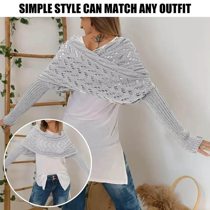 Écharpe multifonctionnelle à manches pour femmes, châle d'hiver avec manches, couleur unie, écharpe