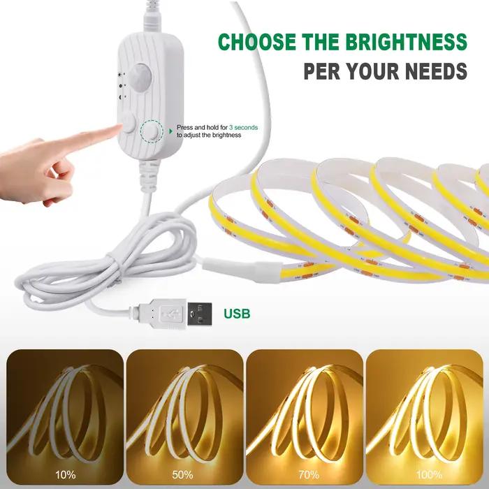 DC 5V LED COB bande 8MM batterie USB sans fil avec capteur de mouvement 320LED s/M veilleuse cuisine