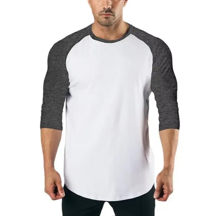 Chemise de Fitness à manches trois quarts pour hommes, vêtements d'entraînement, T-shirt respirant e