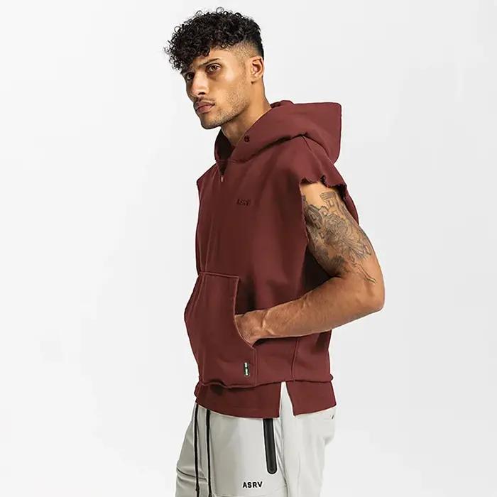 Haut sans manches homme ASRV hoodie coton polyester à capuche pour entraînement sportif et occasions décontractées