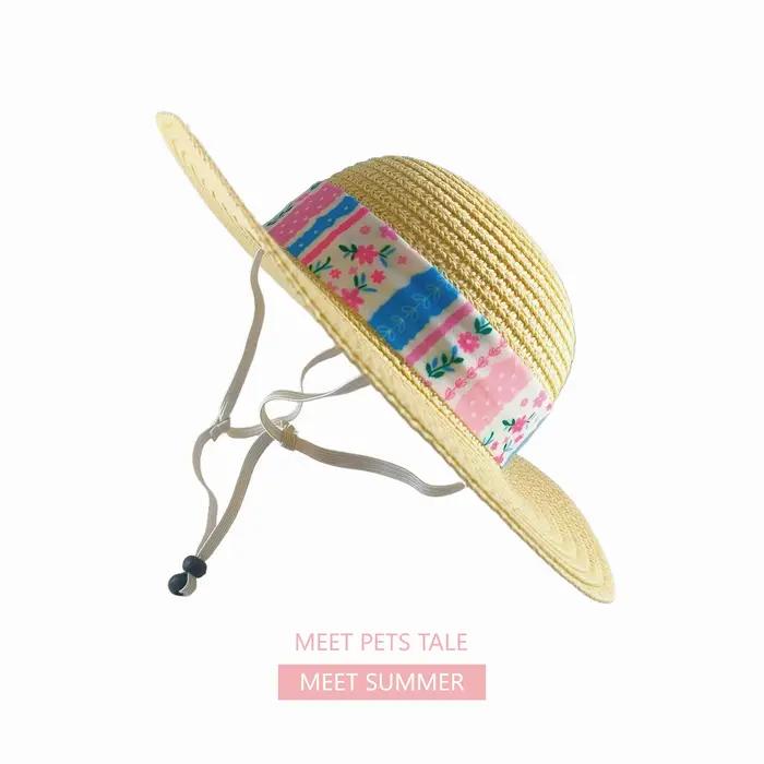 Chapeau de paille pour chiens motif floral protecteur pour aventures en plein air conte d'animaux occassions spéciales chiens
